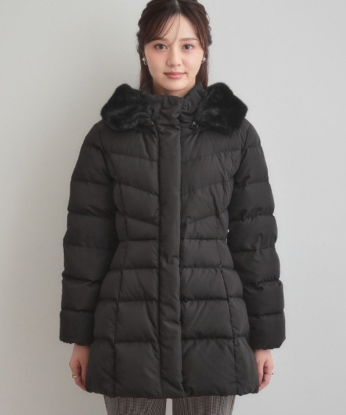 セール】【2WAY・ベルト付き】フードフェイクファー ミドル丈ダウン