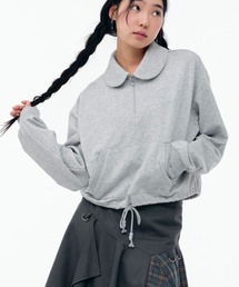 【TUOMIO】ROUND COLLAR STRING TOP / 【トゥオミオ】ラウンドカラーストリングハーフジップスェット