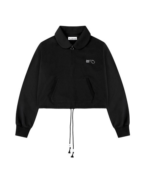 TUOMIO(トゥオミオ)の「【TUOMIO】ROUND COLLAR STRING TOP / 【トゥオミオ】ラウンドカラーストリングハーフジップスェット(スウェット・レディース・ブラック/グレー・S)」の8枚目の写真
