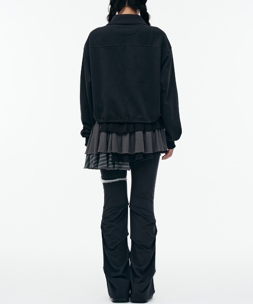 TUOMIO(トゥオミオ)の「【TUOMIO】ROUND COLLAR STRING TOP / 【トゥオミオ】ラウンドカラーストリングハーフジップスェット(スウェット・レディース・ブラック/グレー・S)」の7枚目の写真