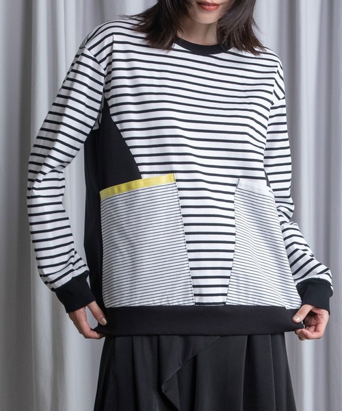 MARECHAL TERRE（マルシャルテル）の「ポケットデザインコンビネーショントップス（Tシャツ/カットソー・レディース・ブラック系その他/サンドベージュ/ホワイト系その他/ベージュ系その他/ブラック・MEDIUM）」の2枚目の写真