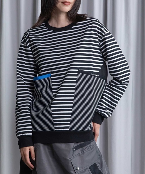 MARECHAL TERRE（マルシャルテル）の「ポケットデザインコンビネーショントップス（Tシャツ/カットソー・レディース・ブラック系その他/サンドベージュ/ホワイト系その他/ベージュ系その他/ブラック・MEDIUM）」の3枚目の写真