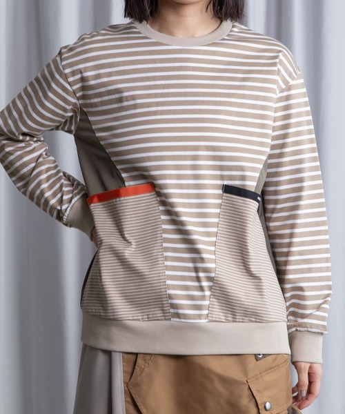 MARECHAL TERRE（マルシャルテル）の「ポケットデザインコンビネーショントップス（Tシャツ/カットソー・レディース・ブラック系その他/サンドベージュ/ホワイト系その他/ベージュ系その他/ブラック・MEDIUM）」の8枚目の写真