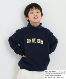 ネイビー ボタン付きハイネックトレーナー 襟ボタン付きタートルネックドルマンニット トップス ニット