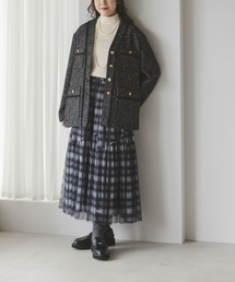 ノーカラージャケット（ブラック/黒色系・ツイード）ファッション通販