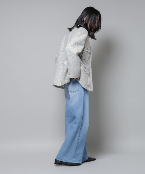 NANO universe（ナノユニバース）の「ネップツイードノーカラージャケット（ノーカラージャケット・レディース・オフホワイト/ブラック・S/M）」の9枚目の写真