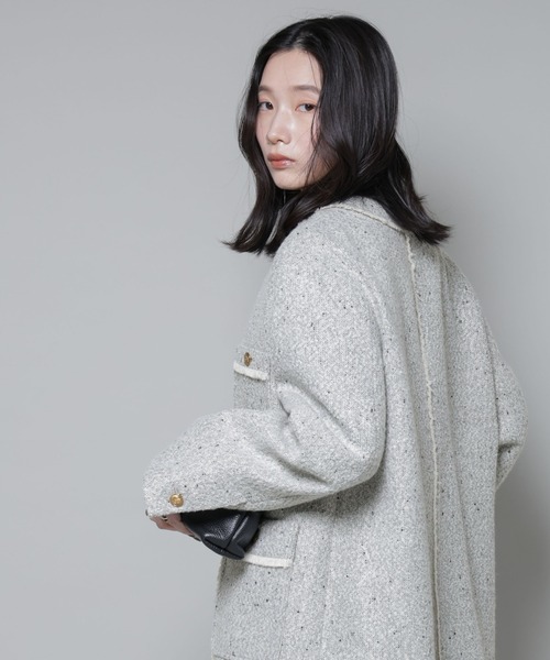 NANO universe（ナノユニバース）の「ネップツイードノーカラージャケット（ノーカラージャケット・レディース・オフホワイト/ブラック・S/M）」の4枚目の写真