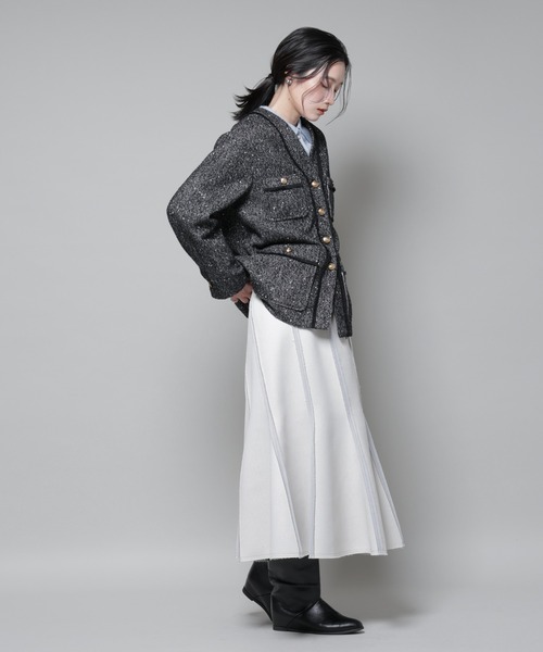 NANO universe（ナノユニバース）の「ネップツイードノーカラージャケット（ノーカラージャケット・レディース・オフホワイト/ブラック・S/M）」の13枚目の写真