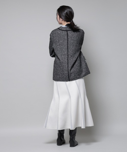NANO universe（ナノユニバース）の「ネップツイードノーカラージャケット（ノーカラージャケット・レディース・オフホワイト/ブラック・S/M）」の14枚目の写真