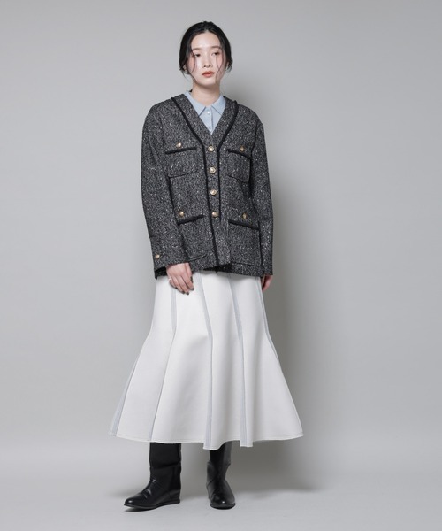 NANO universe（ナノユニバース）の「ネップツイードノーカラージャケット（ノーカラージャケット・レディース・オフホワイト/ブラック・S/M）」の16枚目の写真