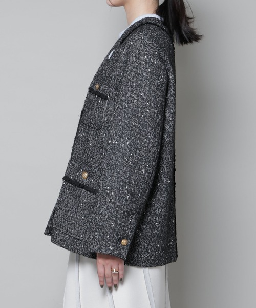 NANO universe（ナノユニバース）の「ネップツイードノーカラージャケット（ノーカラージャケット・レディース・オフホワイト/ブラック・S/M）」の18枚目の写真