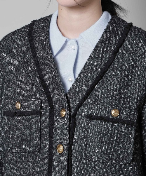 NANO universe（ナノユニバース）の「ネップツイードノーカラージャケット（ノーカラージャケット・レディース・オフホワイト/ブラック・S/M）」の20枚目の写真