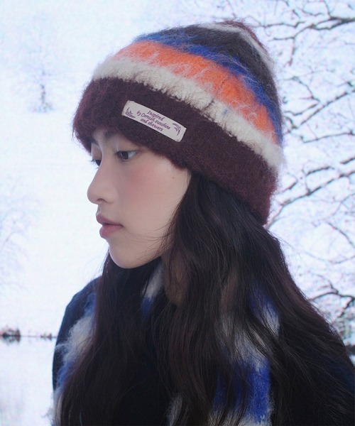 LYEON(リヨン)の「シャギービーニー(ニットキャップ/ビーニー・レディース・ブラウン/ブルー/レッド・FREE)」の1枚目の写真