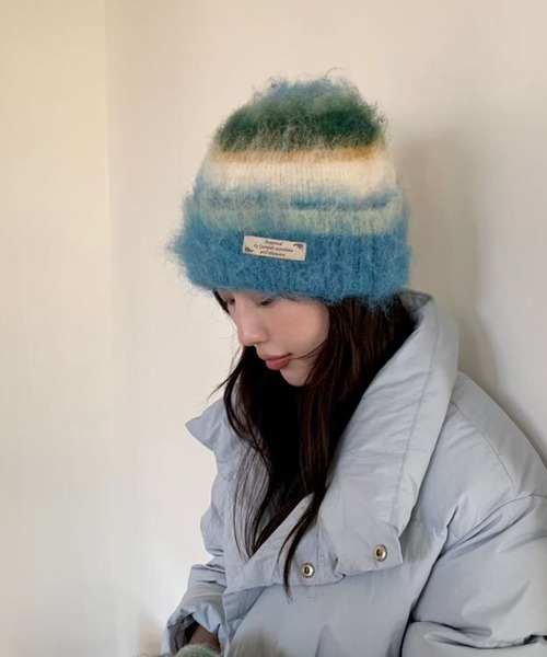 LYEON(リヨン)の「シャギービーニー(ニットキャップ/ビーニー・レディース・ブラウン/ブルー/レッド・FREE)」の2枚目の写真