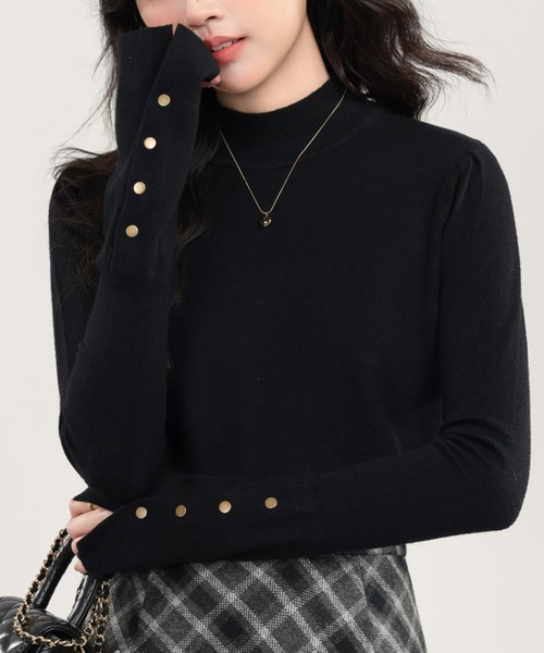 gossip!ロサンゼルス(ゴシップロサンゼルス)の「スリーブボタン モックネックカットソー(Tシャツ/カットソー・レディース・グレー/ブラック・FREE)」の10枚目の写真