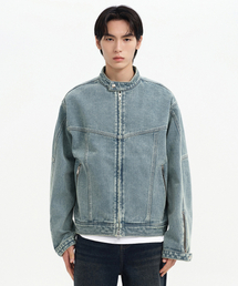 MUSINSA STANDARD（ムシンサスタンダード）の「ストーンウォッシュデニムレーサージャケット [ラスティスカイブルー]（ライダースジャケット）」