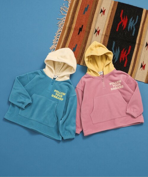 BREEZE(ブリーズ)の「フード配色フリースパーカー_ジュニア対応(パーカー・キッズ・ブルー/ピンク・90/100/110/120/130/140/150)」の7枚目の写真