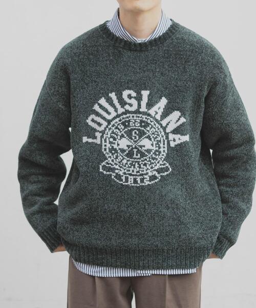 ITEMS URBANRESEARCH(アイテムズ アーバンリサーチ)の「真冬の正解 カレッジロゴモールニット(ニット/セーター・メンズ・ネイビー/ブラック/グリーン/ベージュ・MEDIUM/LARGE)」の4枚目の写真