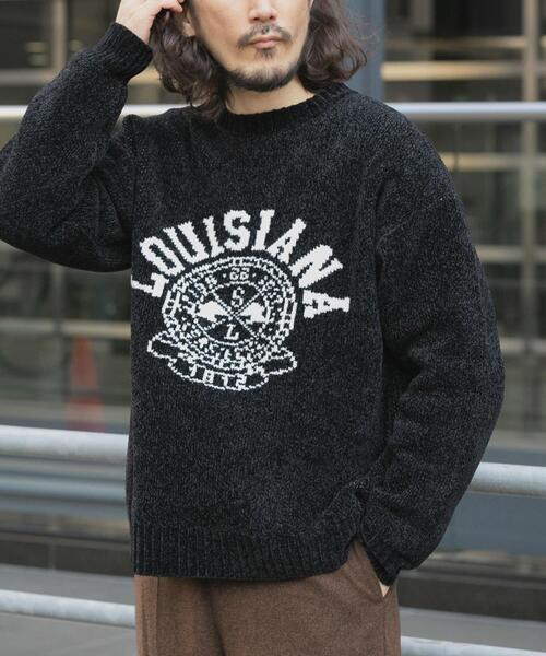 ロゴ ニット　ブラック黒　M セール】真冬の正解 カレッジロゴモールニット（ニット/セーター