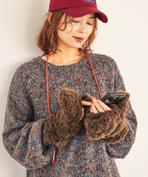 studio CLIP（スタディオクリップ）の「紐付きボアミトングローブ（手袋・レディース・グリーン/ブラウン/ナチュラル・FREE）」の2枚目の写真