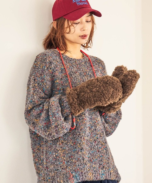 studio CLIP（スタディオクリップ）の「紐付きボアミトングローブ（手袋・レディース・グリーン/ブラウン/ナチュラル・FREE）」の4枚目の写真