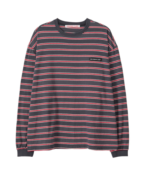 UNKNOWN PLANET(アンノウンプラネット)の「アイビーストライプラウンドロングスリーブTシャツグレー(Tシャツ/カットソー・レディース・その他・MEDIUM/SMALL/FREE)」の1枚目の写真