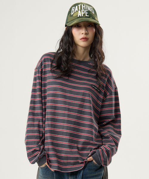 UNKNOWN PLANET(アンノウンプラネット)の「アイビーストライプラウンドロングスリーブTシャツグレー(Tシャツ/カットソー・レディース・その他・MEDIUM/SMALL/FREE)」の3枚目の写真