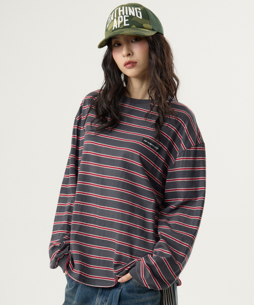 UNKNOWN PLANET(アンノウンプラネット)の「アイビーストライプラウンドロングスリーブTシャツグレー(Tシャツ/カットソー・レディース・その他・MEDIUM/SMALL/FREE)」の4枚目の写真