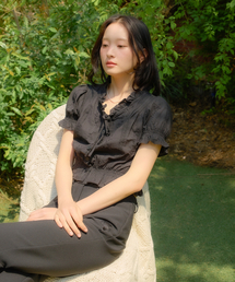 Lace Puff Shoulder Blouse_ Black