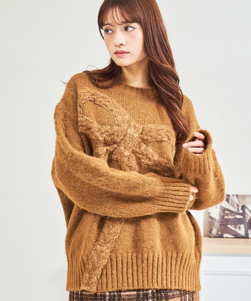 MISCH MASCH(ミッシュマッシュ)の「ZOZO限定 リボンモチーフふわもこニット(ニット/セーター・レディース・アイボリー/ブラウン・フリ-)」の14枚目の写真