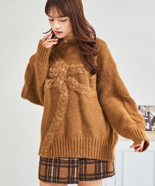 MISCH MASCH(ミッシュマッシュ)の「ZOZO限定 リボンモチーフふわもこニット(ニット/セーター・レディース・アイボリー/ブラウン・フリ-)」の13枚目の写真