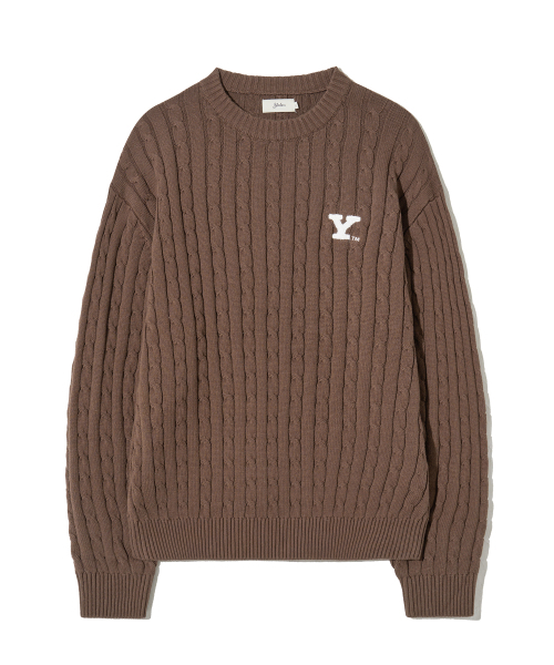 YALE(イェール)の「Yロゴケーブルラウンドニットブラウン(ニット/セーター・レディース・その他・SMALL/MEDIUM/LARGE/X-LARGE)」の1枚目の写真