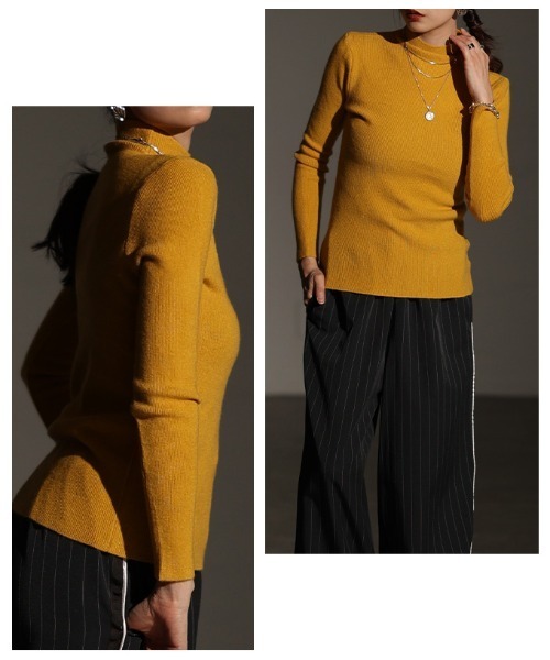 Sawa a la mode(サワアラモード)の「ハイネックニットトップス(ニット/セーター・レディース・マスタード/グリーン/ピンク/ブラック/グレー/ブルー・FREE)」の14枚目の写真