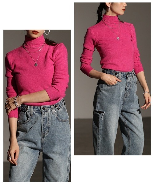 Sawa a la mode(サワアラモード)の「ハイネックニットトップス(ニット/セーター・レディース・マスタード/グリーン/ピンク/ブラック/グレー/ブルー・FREE)」の17枚目の写真