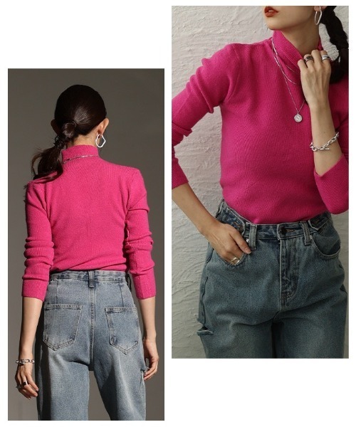 Sawa a la mode(サワアラモード)の「ハイネックニットトップス(ニット/セーター・レディース・マスタード/グリーン/ピンク/ブラック/グレー/ブルー・FREE)」の18枚目の写真