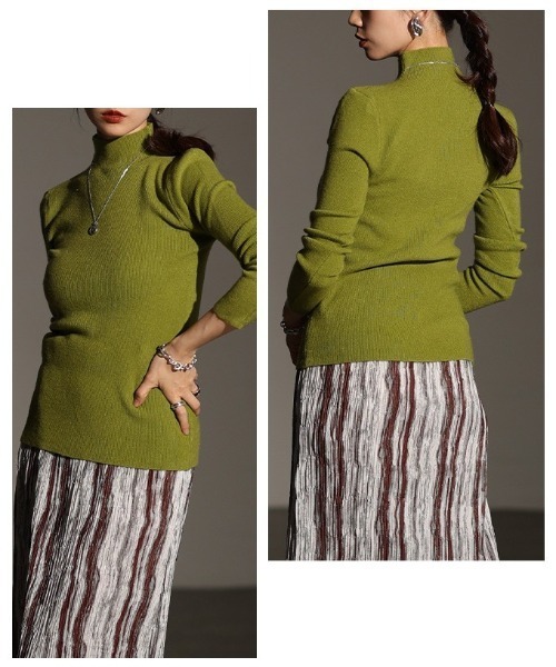 Sawa a la mode(サワアラモード)の「ハイネックニットトップス(ニット/セーター・レディース・マスタード/グリーン/ピンク/ブラック/グレー/ブルー・FREE)」の22枚目の写真