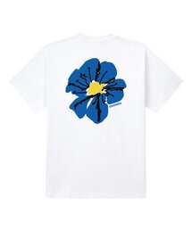 ブルーフラワー半袖Tシャツホワイト