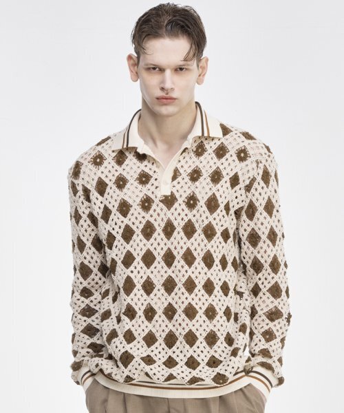 Крючковая поло‑рубашка коричневая (Crochet Polo Shirts BROWN)