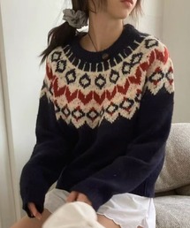 ノルディック柄ふんわりニットプルオーバー