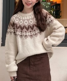 ノルディック柄ふんわりニットプルオーバー