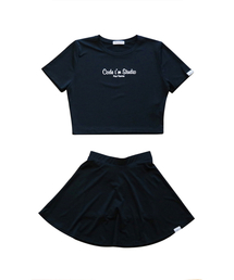 CODE I'M（コードアイエム）の「Purfemme Logo Print Crop Tee Skirt Two Piece Set Navy（セットアップ）」