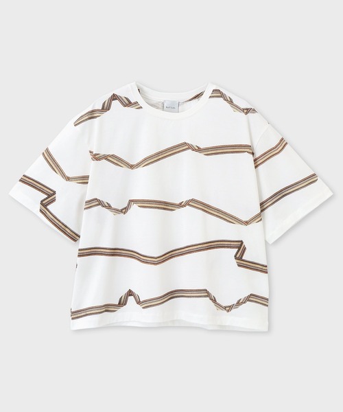 Paul Smith(ポールスミス)の「ウィメンズ "Signature Stripe" リボン 半袖Tシャツ / 165104 392V(Tシャツ/カットソー・レディース・オフホワイト・MEDIUM)」の1枚目の写真
