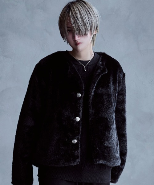 SILVER BULLET（シルバーバレット）の「『CavariA/キャバリア』ノーカラーファーJKT（ノーカラージャケット・メンズ・ホワイト/ブラック・M/L）」の6枚目の写真