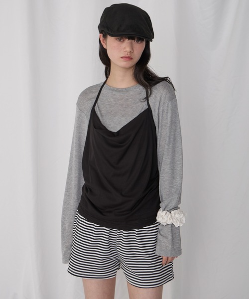 Unblend(アンブレンド)の「【Unblend】ホルターネック ドレープキャミソール&シアー ベーシックロンT<セットアイテム>(Tシャツ/カットソー・レディース・ブラック/ライトブルー/オフホワイト/杢グレー・FREE)」の3枚目の写真