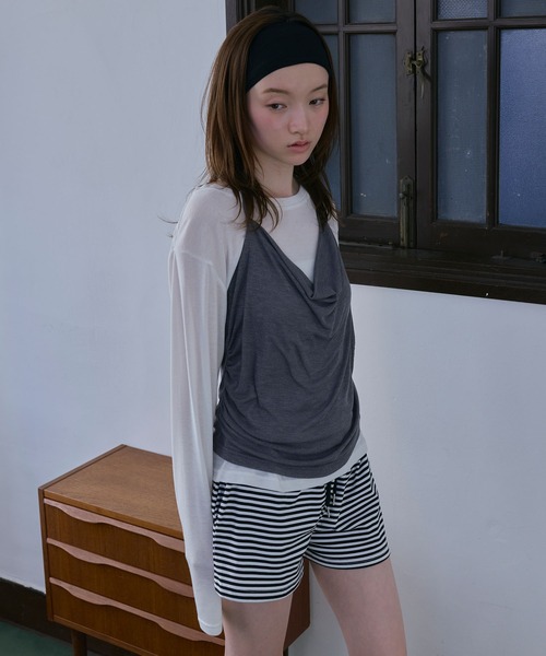 Unblend(アンブレンド)の「【Unblend】ホルターネック ドレープキャミソール&シアー ベーシックロンT<セットアイテム>(Tシャツ/カットソー・レディース・ブラック/ライトブルー/オフホワイト/杢グレー・FREE)」の1枚目の写真