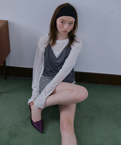 Unblend(アンブレンド)の「【Unblend】ホルターネック ドレープキャミソール&シアー ベーシックロンT<セットアイテム>(Tシャツ/カットソー・レディース・ブラック/ライトブルー/オフホワイト/杢グレー・FREE)」の8枚目の写真