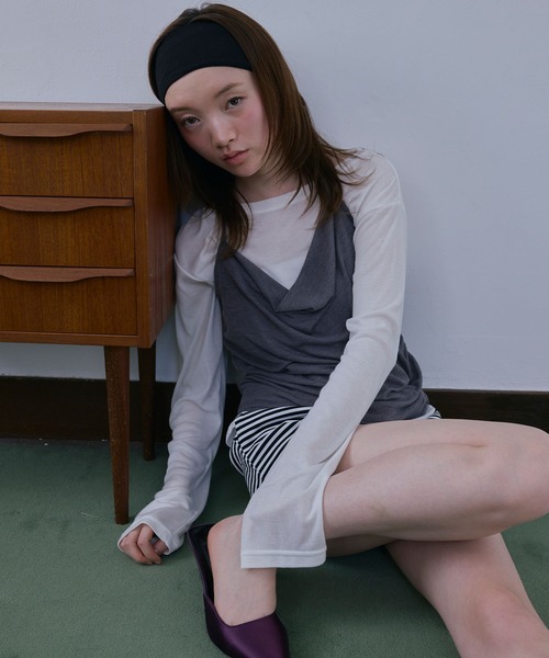 Unblend(アンブレンド)の「【Unblend】ホルターネック ドレープキャミソール&シアー ベーシックロンT<セットアイテム>(Tシャツ/カットソー・レディース・ブラック/ライトブルー/オフホワイト/杢グレー・FREE)」の10枚目の写真