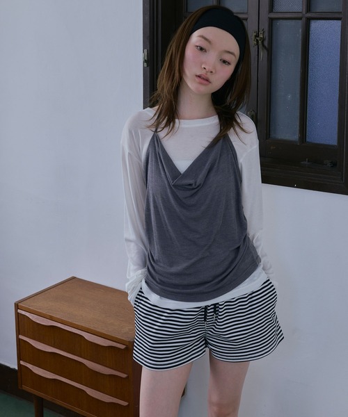 Unblend(アンブレンド)の「【Unblend】ホルターネック ドレープキャミソール&シアー ベーシックロンT<セットアイテム>(Tシャツ/カットソー・レディース・ブラック/ライトブルー/オフホワイト/杢グレー・FREE)」の14枚目の写真