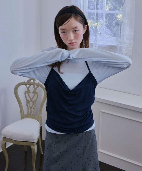Unblend(アンブレンド)の「【Unblend】ホルターネック ドレープキャミソール&シアー ベーシックロンT<セットアイテム>(Tシャツ/カットソー・レディース・ブラック/ライトブルー/オフホワイト/杢グレー・FREE)」の9枚目の写真