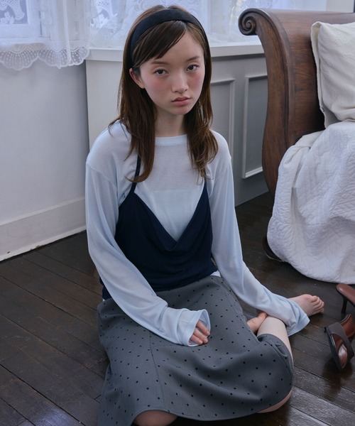 Unblend(アンブレンド)の「【Unblend】ホルターネック ドレープキャミソール&シアー ベーシックロンT<セットアイテム>(Tシャツ/カットソー・レディース・ブラック/ライトブルー/オフホワイト/杢グレー・FREE)」の11枚目の写真